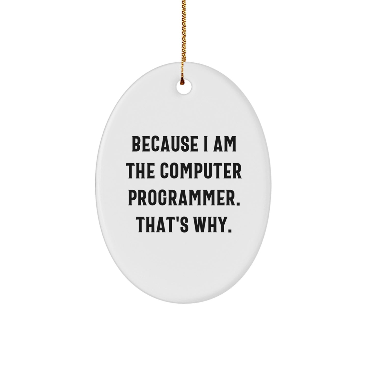Gifts from Friends for Computer Programmer, Oval Ornament Christmas Unique Gift Idea for Him, Funny Quote Because I Am The Computer Programmer That's Why. - Image 1