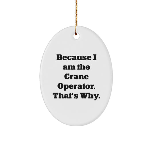 Funny Crane Operator Gifts for Men, Unique Oval Ornament from Friends, Because I Am The Crane Operator. That's Why. - Image 1