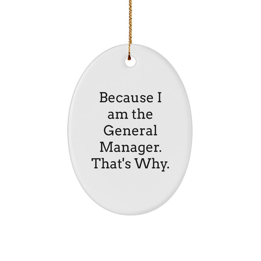 Funny General Manager Gifts for Men - Oval Ornament Because I Am The General Manager That's Why - Christmas Unique Decorations - Image 1