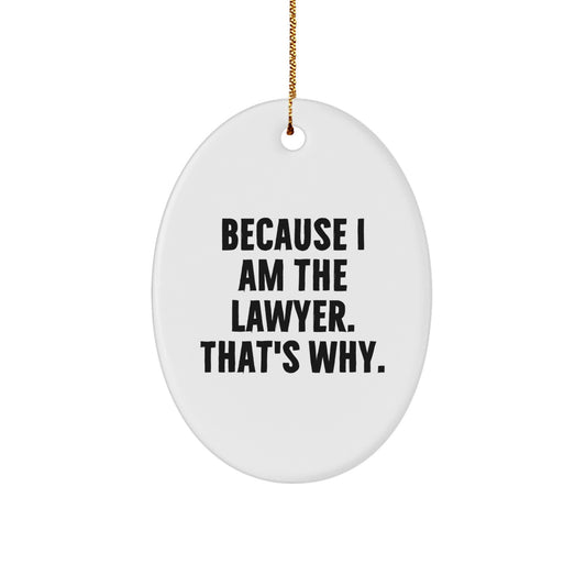 Funny Lawyer Gifts for Men Oval Ornament Because I Am The Lawyer That's Why Christmas Unique - Image 1