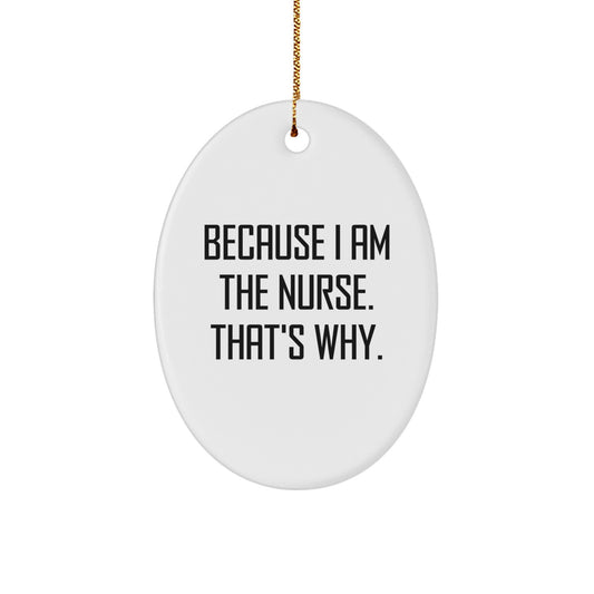 Unique Nurse Oval Ornament Gift from Friends for Christmas because 'I Am The Nurse. That's Why.' - Image 1