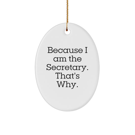Funny Secretary Gifts from Friends, Oval Ornament for Secretary, Secretary Quote Because I Am The Secretary. That's Why. Christmas Memorable Presents for Secretary - Image 1