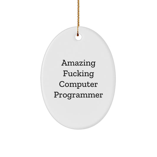 Funny Computer Programmer Gifts for Him, Oval Ornament with Amazing F--king Quote, Christmas Unique Presents from Friends to Family - Image 1