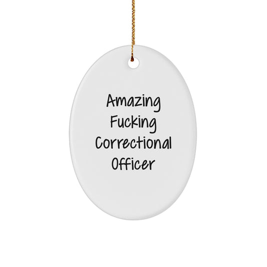 Funny Correctional Officer Gifts from Men, Oval Ornament with Amazing F--king Correctional Officer Quote, Unique Christmas Unique Gifts for Correctional Officer - Image 1