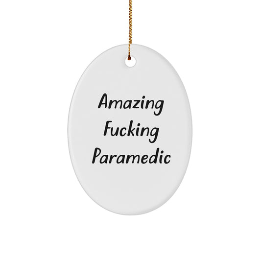 Funny Rescue Worker Gifts from Friends for Christmas Unique Rescue Worker Oval Ornament with Amazing F--king Rescue Worker Quote, Personalized Rescue Worker Decorations - Image 1