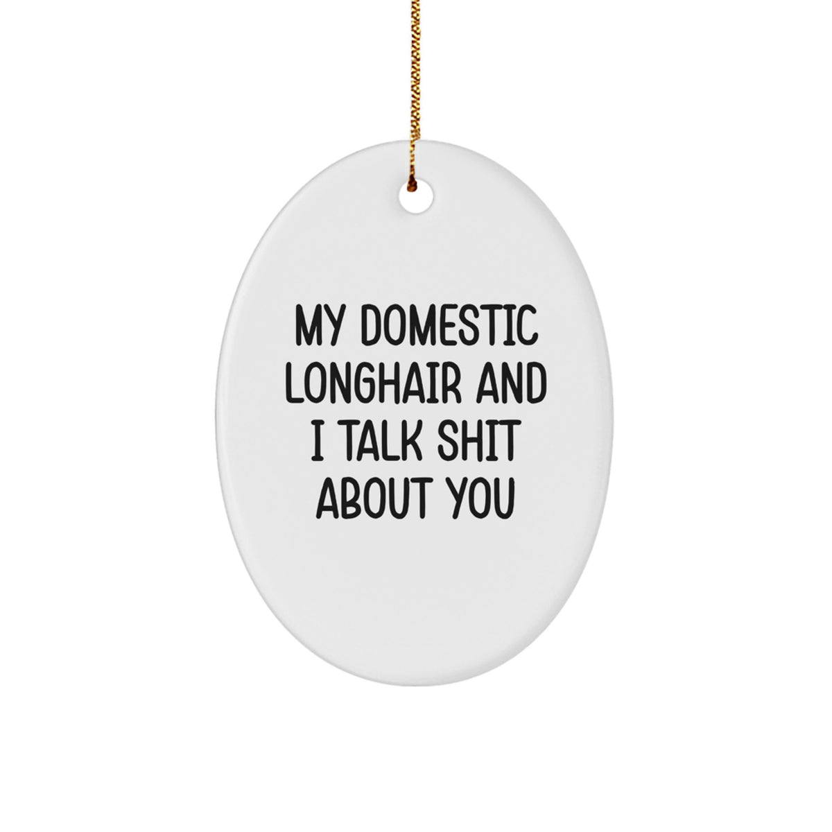 Funny Domestic Longhair Cat Christmas Oval Ornament Gifts from Friends to Family - Image 1