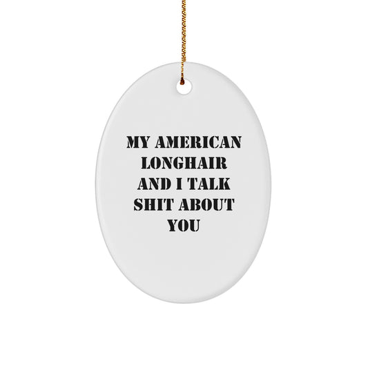 American Longhair Cat Gifts for Christmas - Funny Oval Ornament, Gifts from Friends to Family - Image 1
