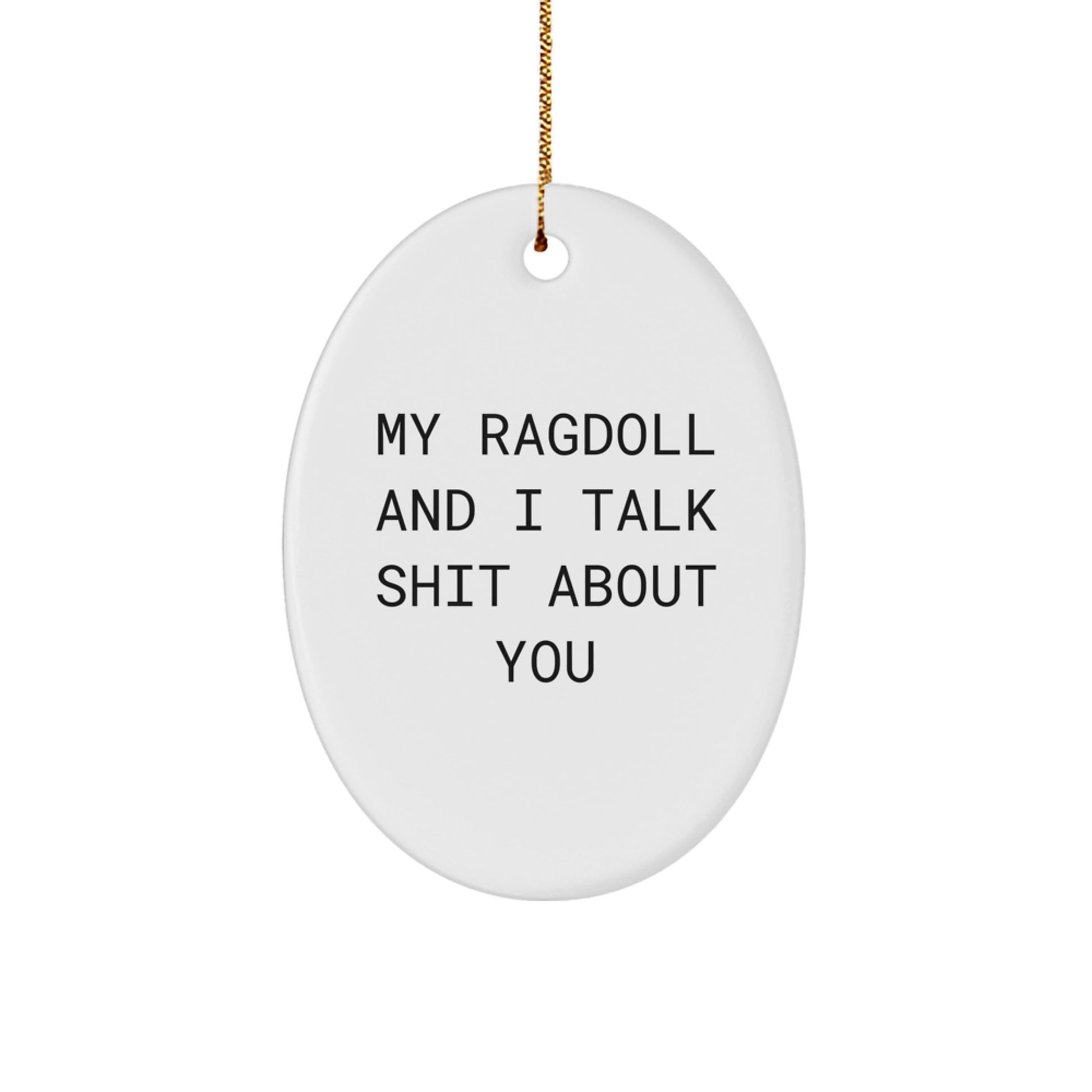 Funny Ragdoll Cat Lover Gift, Oval Ornament, 'My Ragdoll And I Talk Shit About You', Christmas Unique Gifts for Friends, Family, Coworkers - Image 1