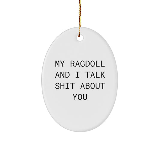 Funny Ragdoll Cat Lover Gift, Oval Ornament, 'My Ragdoll And I Talk Shit About You', Christmas Unique Gifts for Friends, Family, Coworkers - Image 1