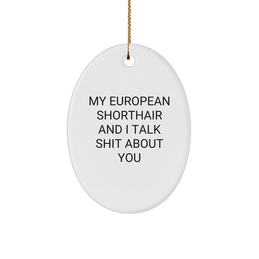 Funny European Shorthair Cat Oval Ornament Gifts from Friends to Family - 'My European Shorthair And I Talk Shit About You' Christmas Unique Gifts for European Shorthair Cat Lovers - Image 1