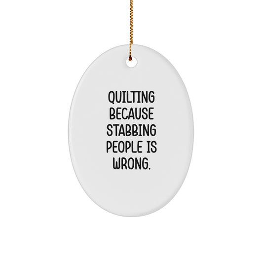 Quilting Oval Ornament Funny Gift for Friends from Men, Oval Quilting Decoration with White and Vibrant Colors, Quilting Christmas Unique Gifts for Women - Image 1