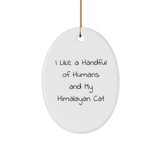 Funny Himalayan Cat Lover Christmas Unique Gifts from Men to Friends Oval Ornament - I Like A Handful Of Humans And My Himalayan Cat - Image 1