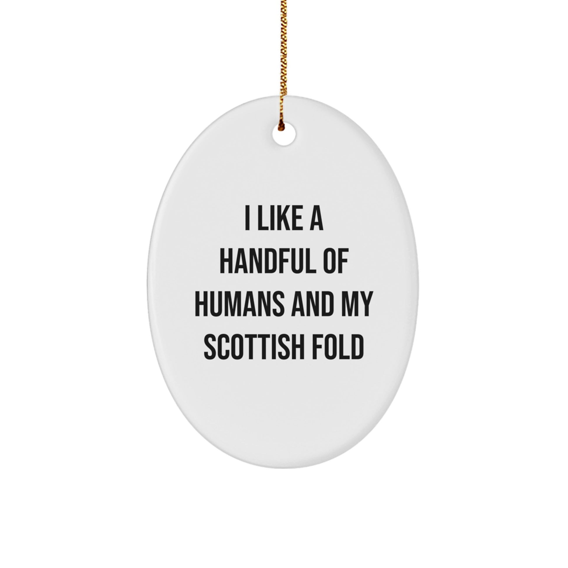 Funny Scottish Fold Cat Oval Ornament Gifts from Friends for Christmas - I Like A Handful Of Humans And My Scottish Fold - Image 1