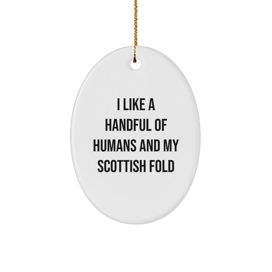 Funny Scottish Fold Cat Oval Ornament Gifts from Friends for Christmas - I Like A Handful Of Humans And My Scottish Fold - Image 1