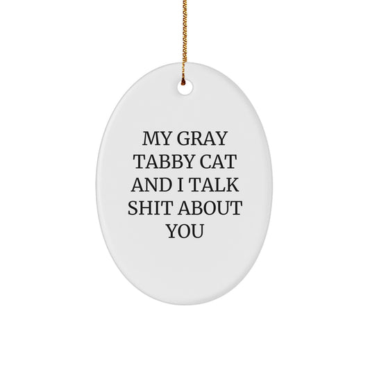 Funny Gray Tabby Cat Oval Ornament, Gifts from Men to Gray Tabby Cat Lovers - Image 1