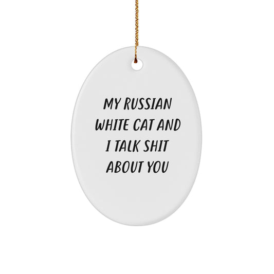 Russian White Cat Oval Ornament Funny Gift for Men Women Friends Family Christmas Unique - Image 1