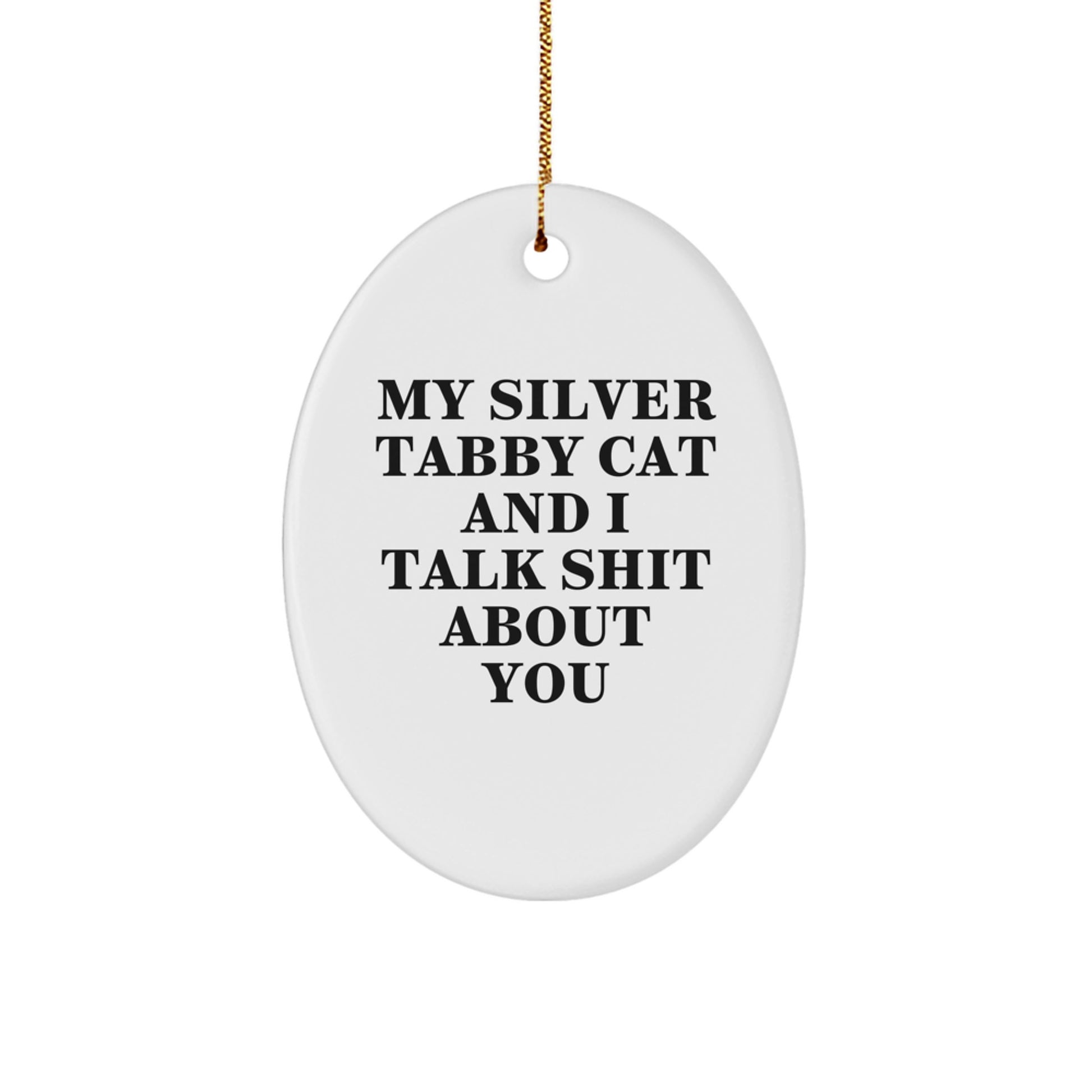 Funny Silver Tabby Cat Oval Ornament Gifts from Friends to Silver Tabby Cat Lovers at Christmas - Image 1