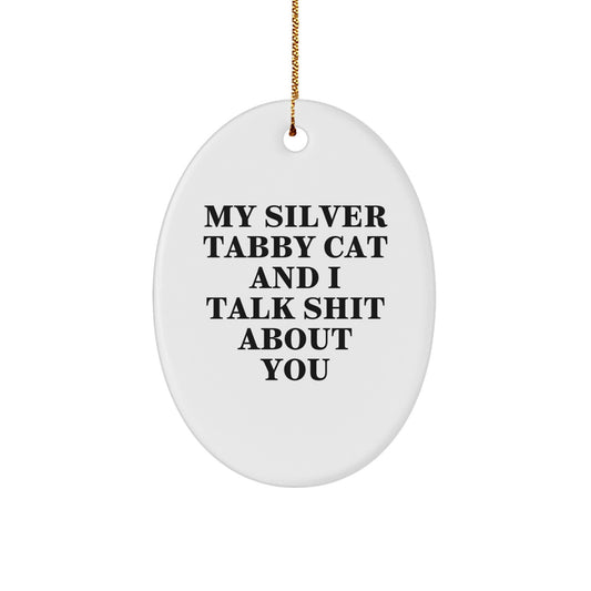 Funny Silver Tabby Cat Oval Ornament Gifts from Friends to Silver Tabby Cat Lovers at Christmas - Image 1