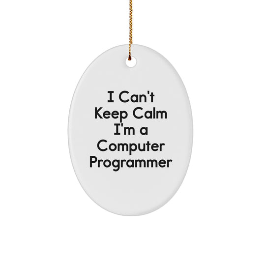Funny Computer Programmer Oval Ornament, Gifts from Friends for Computer Programmer, Christmas Unique Gifts, I Can't Keep Calm I'm A Computer Programmer - Image 1
