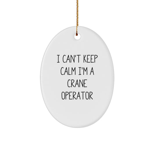 Funny Crane Operator Gifts from Men to Crane Operator for Christmas Unique Oval Ornament - Image 1