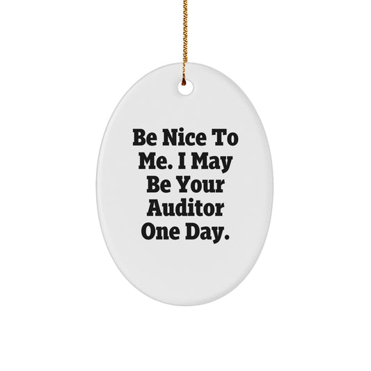 Funny Auditor Gift for Men Friends 'Be Nice To Me I May Be Your Auditor One Day' Oval Ornament Christmas Unique Gifts - Image 1