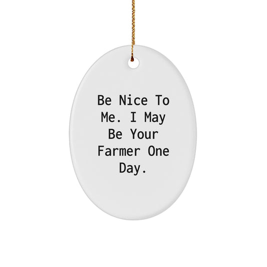 Funny Farmer Gifts for Men, Oval Ornament, Be 'Nice' to Your Future Farmer, Christmas Unique Gifts from Friends - Image 1