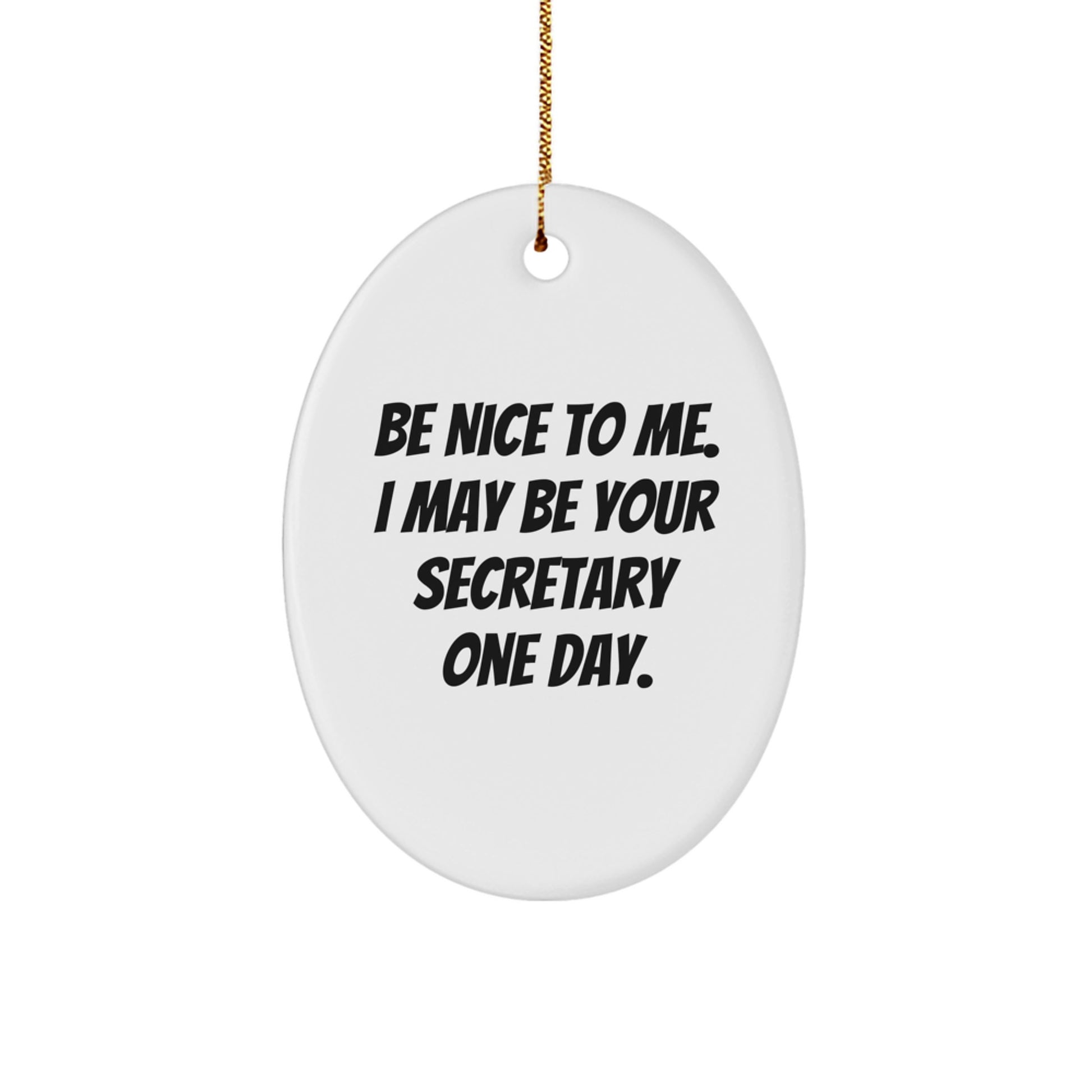 Funny Secretary Oval Ornament Gifts from Friends, Coworkers to Family - Be Nice To Me. I May Be Your Secretary One Day. - Christmas Unique Presents - Image 1