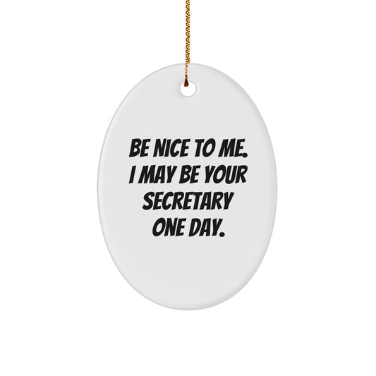 Funny Secretary Oval Ornament Gifts from Friends, Coworkers to Family - Be Nice To Me. I May Be Your Secretary One Day. - Christmas Unique Presents - Image 1
