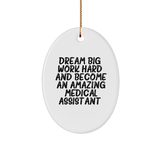 Funny Medical Assistant Gifts for Christmas, Inspiring Oval Ornament from Friends, Family, or Coworkers, 'Dream Big Work Hard' Decoration for Medical Assistant Women Men - Image 1