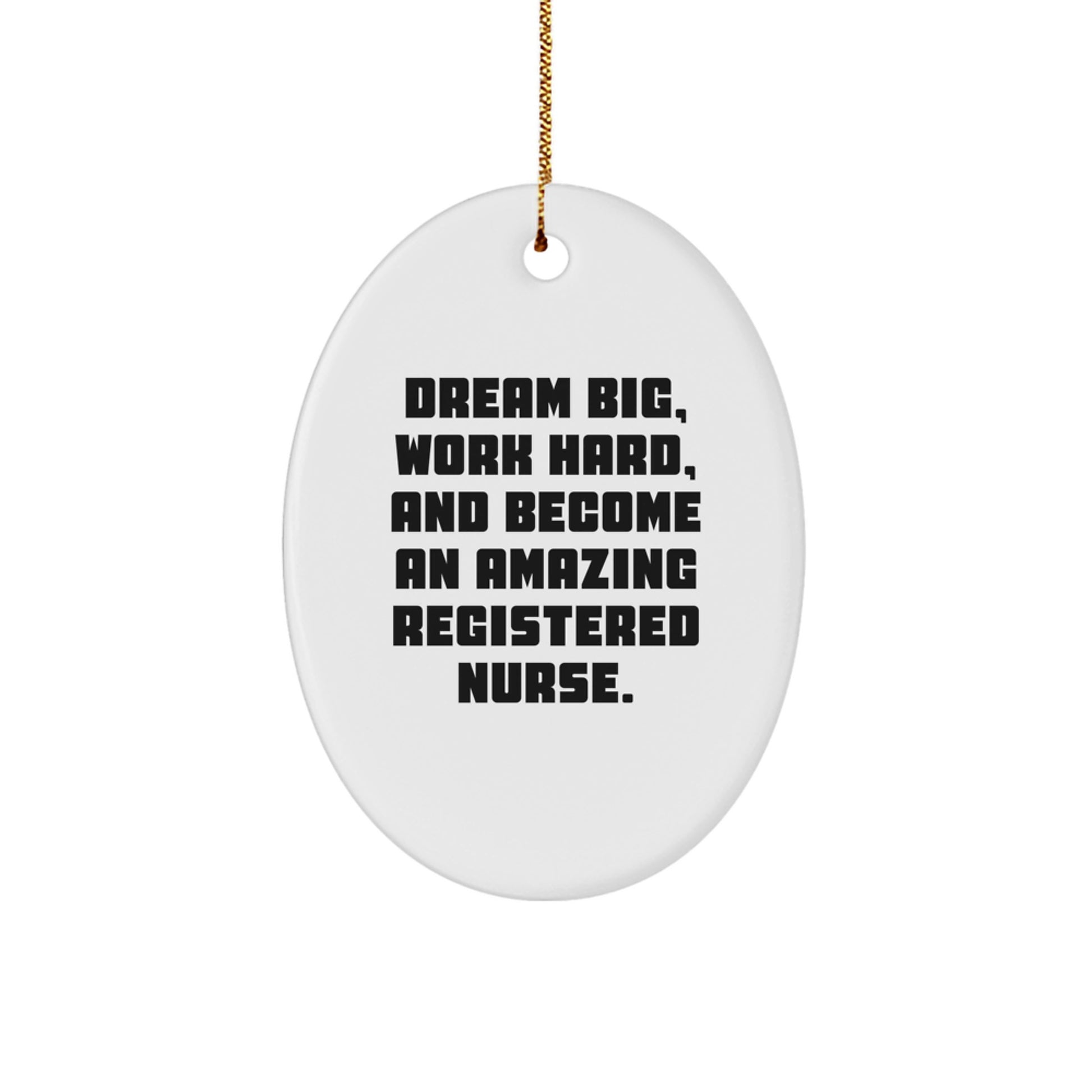 Inspiring Registered Nurse Oval Ornament Gifts from Men to Friends for Christmas Unique Decorations with 'Dream Big, Work Hard, And Become An Amazing Registered Nurse.' Quote - Image 1