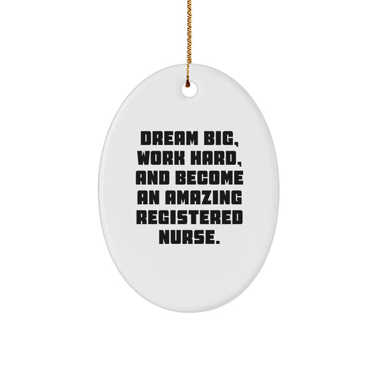 Inspiring Registered Nurse Oval Ornament Gifts from Men to Friends for Christmas Unique Decorations with 'Dream Big, Work Hard, And Become An Amazing Registered Nurse.' Quote - Image 1