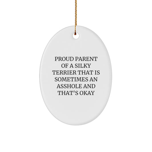 Funny Silky Terrier Dog Oval Ornament Gifts for Parents, Christmas Unique Gifts from Friends, Family, or Coworkers to Proud Silky Terrier Dog Owners - Image 1