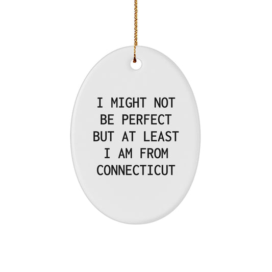 Funny Quote from Connecticut Oval Ornament Gifts for Friends from Connecticut, 'I Might Not Be Perfect But At Least I Am From Connecticut', Unique Christmas Unique Gifts - Image 1