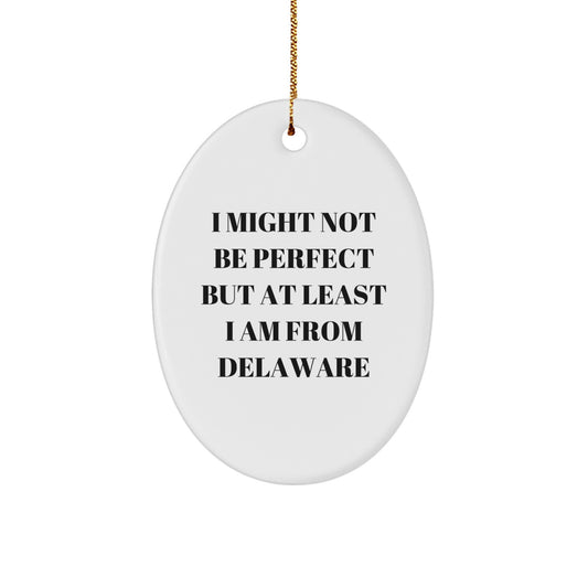 Funny Delaware Oval Ornament Gifts from Men to Friends, 'I Might Not Be Perfect But At Least I Am From Delaware' Christmas Decor - Image 1