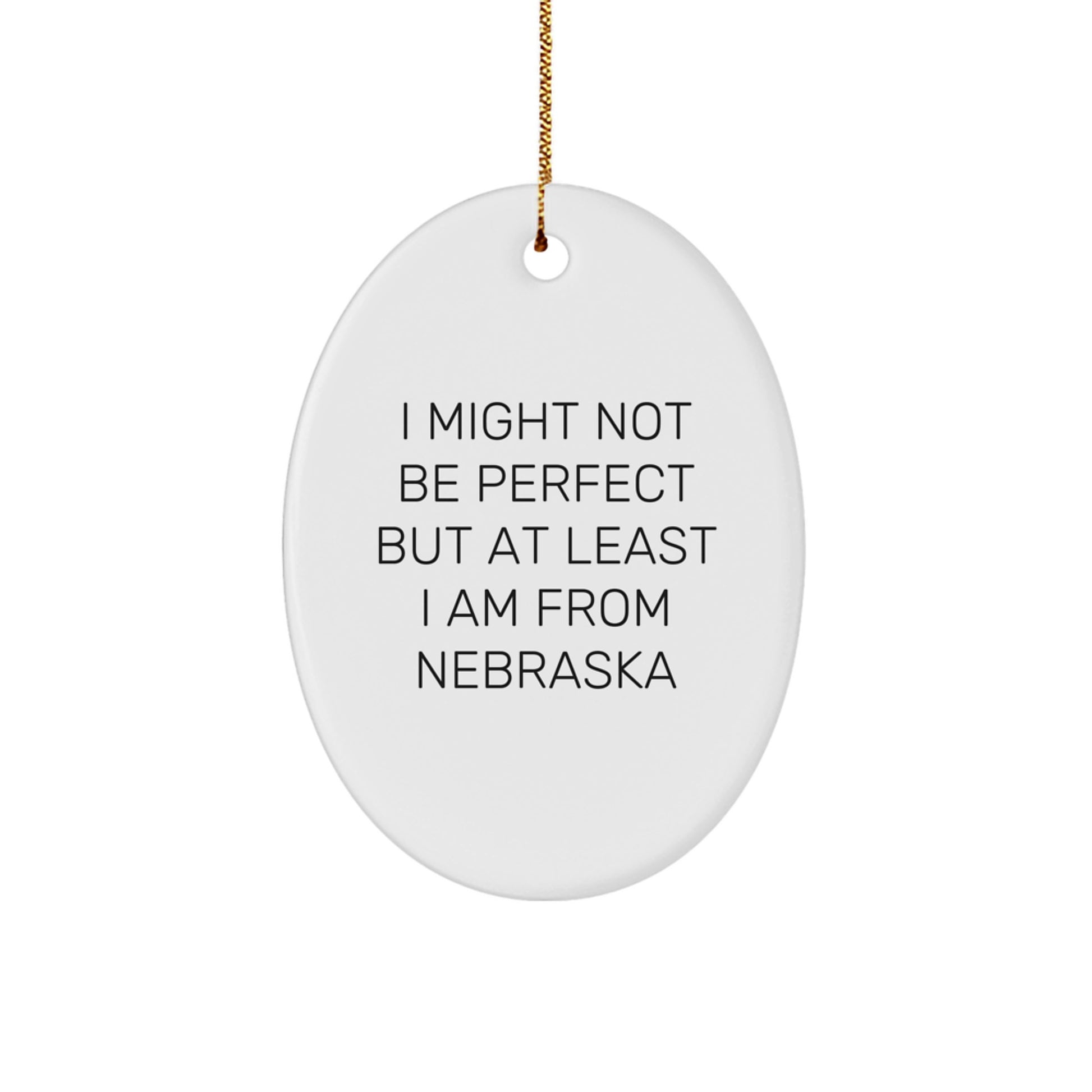 Funny Quote Gifts from Nebraska Men to Friends, Oval Ornament Christmas Decorations, I Might Not Be Perfect But At Least I Am From Nebraska - Image 1