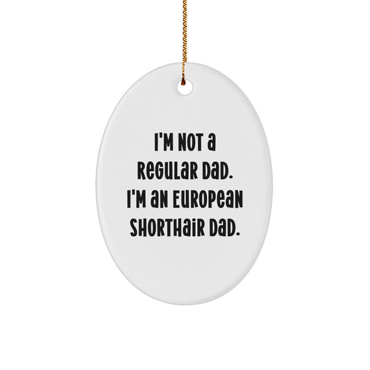 Funny European Shorthair Cat Dad Gifts for Men from Friends, Unique Oval Ornament for Christmas - Image 1