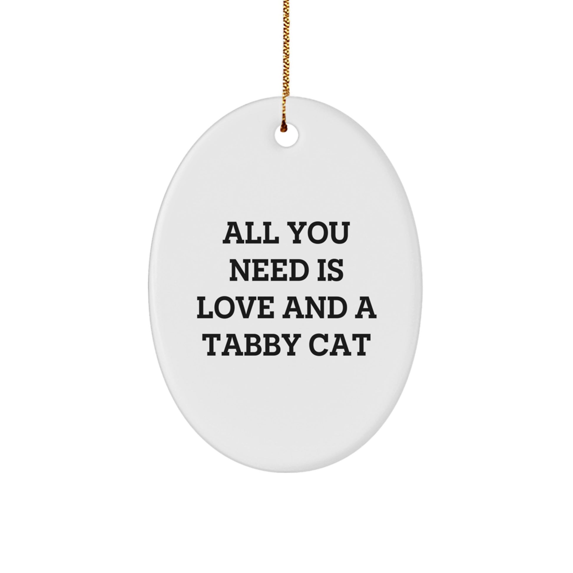 Tabby Cat Oval Ornament, Gifts from Family for Tabby Cat Lovers - 'All You Need Is Love And A Tabby Cat' Christmas Unique Gift - Image 1