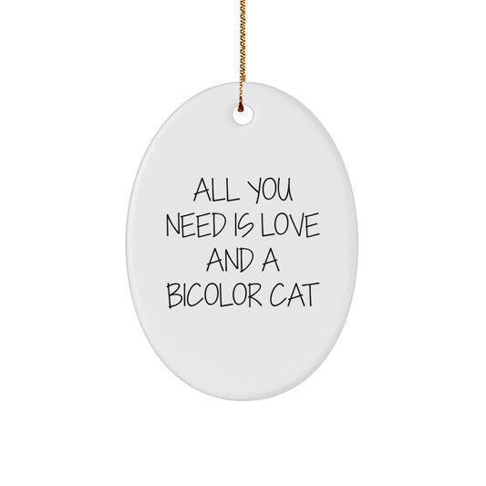 All You Need Is Love And A Bicolor Cat Gifts from Family to Friends Christmas Oval Ornament - Image 1