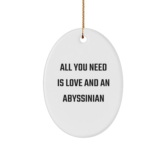 Abyssinian Cat Lovers Gifts from Friends to Family - Oval Ornament with Quote 'All You Need Is Love And An Abyssinian' for Christmas - Image 1