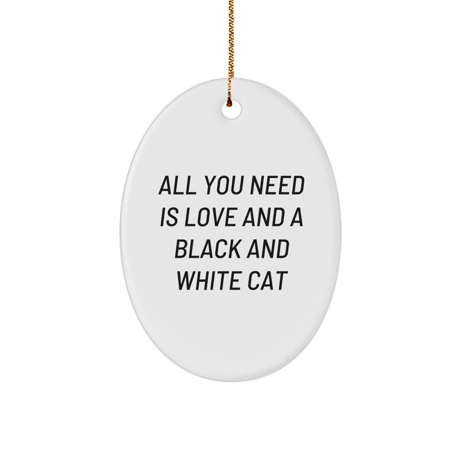Funny Black and White Cat Oval Ornament Gifts from Friends and Family for Christmas Unique Presents with All You Need Is Love Quote - Image 1