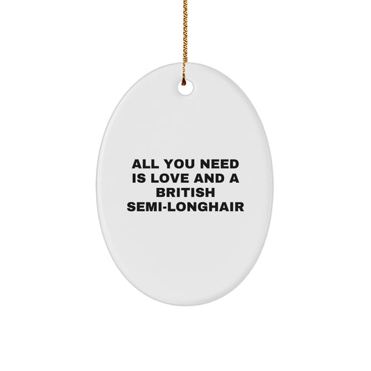 British Semi-Longhair Cat Oval Ornament Gifts for Friends and Family - All You Need Is Love And A British Semi-longhair, Christmas Unique Gift Ideas for Cat Lovers from Men to Women - Image 1
