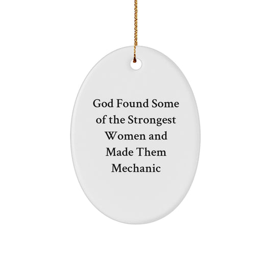 Funny Mechanic Gifts from Friends for Mechanic - Oval Ornament, White, 3.25" Tall, Sublimation Printed, MDF Material, Gold Cord, Christmas Unique Gifts - Image 1