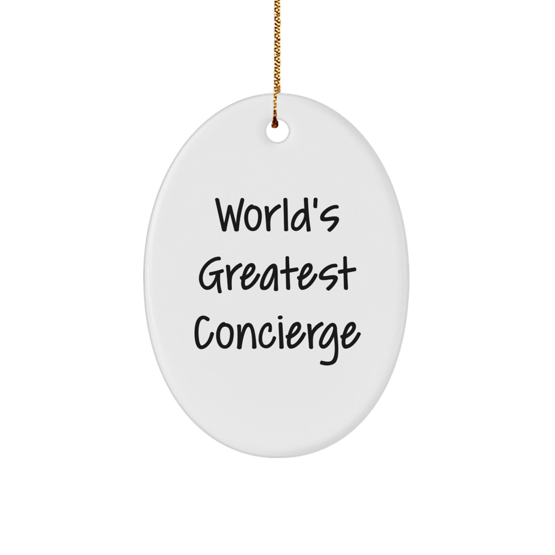 Funny World's Greatest Concierge Gifts from Family for Concierge, Oval Christmas Ornament, Unique White Oval Decorative Gift - Image 1