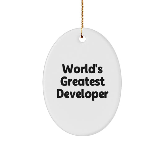 Funny Developer Gifts from Friends Christmas Oval Ornament - 'World's Greatest' Quote for Men, Women, Coworkers, Family - Image 1