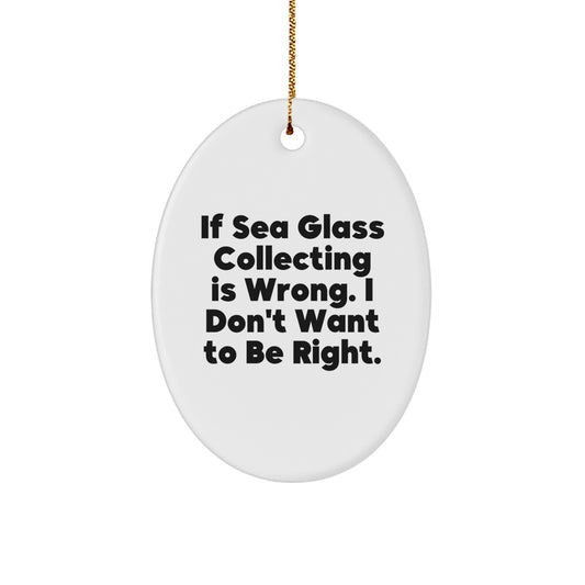 Sea Glass Collecting Oval Ornament Gifts from Friends and Family, 'If Sea Glass Collecting Is Wrong. I Don't Want To Be Right.' Christmas Unique Gifts for Her Men Women Friends Coworkers - Image 1