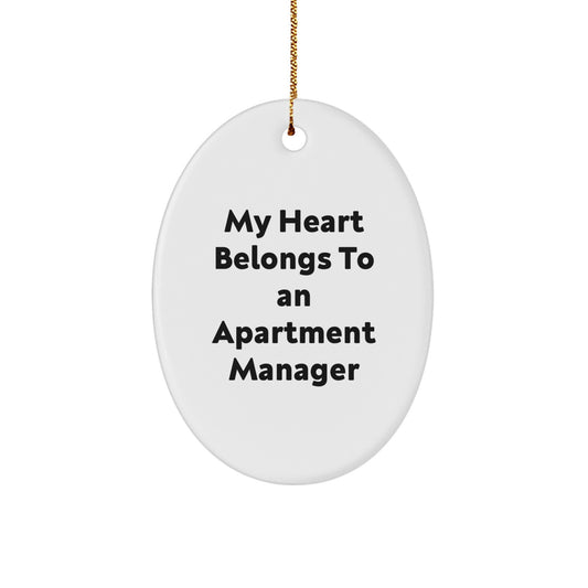Funny Gifts from Friends for Apartment Manager - Oval Ornament - My Heart Belongs To An Apartment Manager Christmas Unique Gifts - Image 1