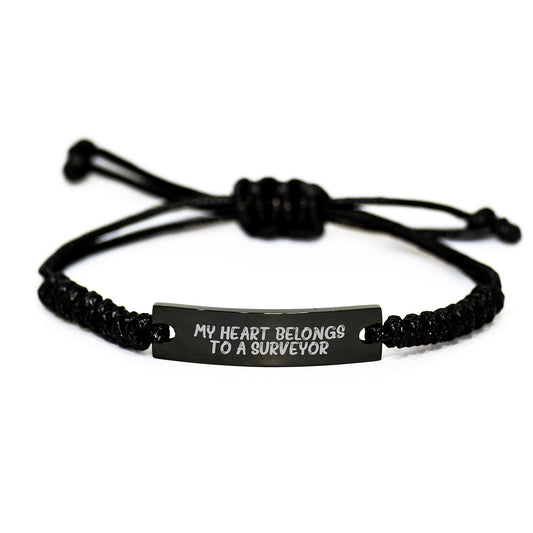 Funny Surveyor Gifts for Men - My Heart Belongs To A Surveyor Rope Bracelet, Christmas Unique Gifts from Sweetheart to Surveyor Friends - Image 1
