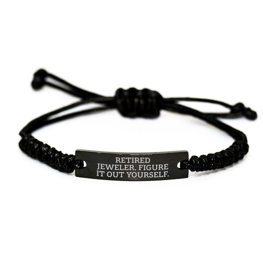 Funny Quote Rope Bracelet Gifts from Men to Jeweler for Graduation - Adjustable Black Stainless Steel with Interlaced Rope - Image 1
