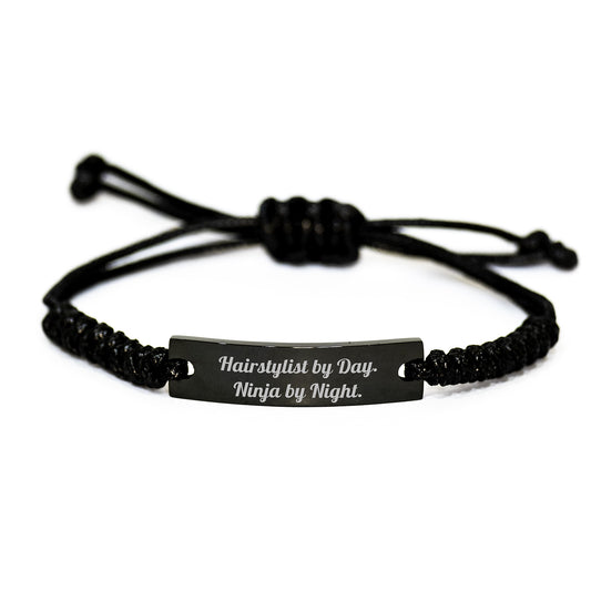 Hairstylist Gifts by Day, Ninja by Night Rope Bracelet, Adjustable Black Stainless Steel with Interlaced Rope, Graduation Unique Gifts from Friends, Family, or Coworkers - Image 1