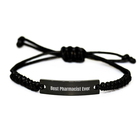 Gifts from Friends and Family - Best Pharmacist Ever Rope Bracelet, Funny Quote, Black Stainless Steel, Adjustable Rope, Unique Christmas Unique Gifts for Pharmacist Men Women - Image 1